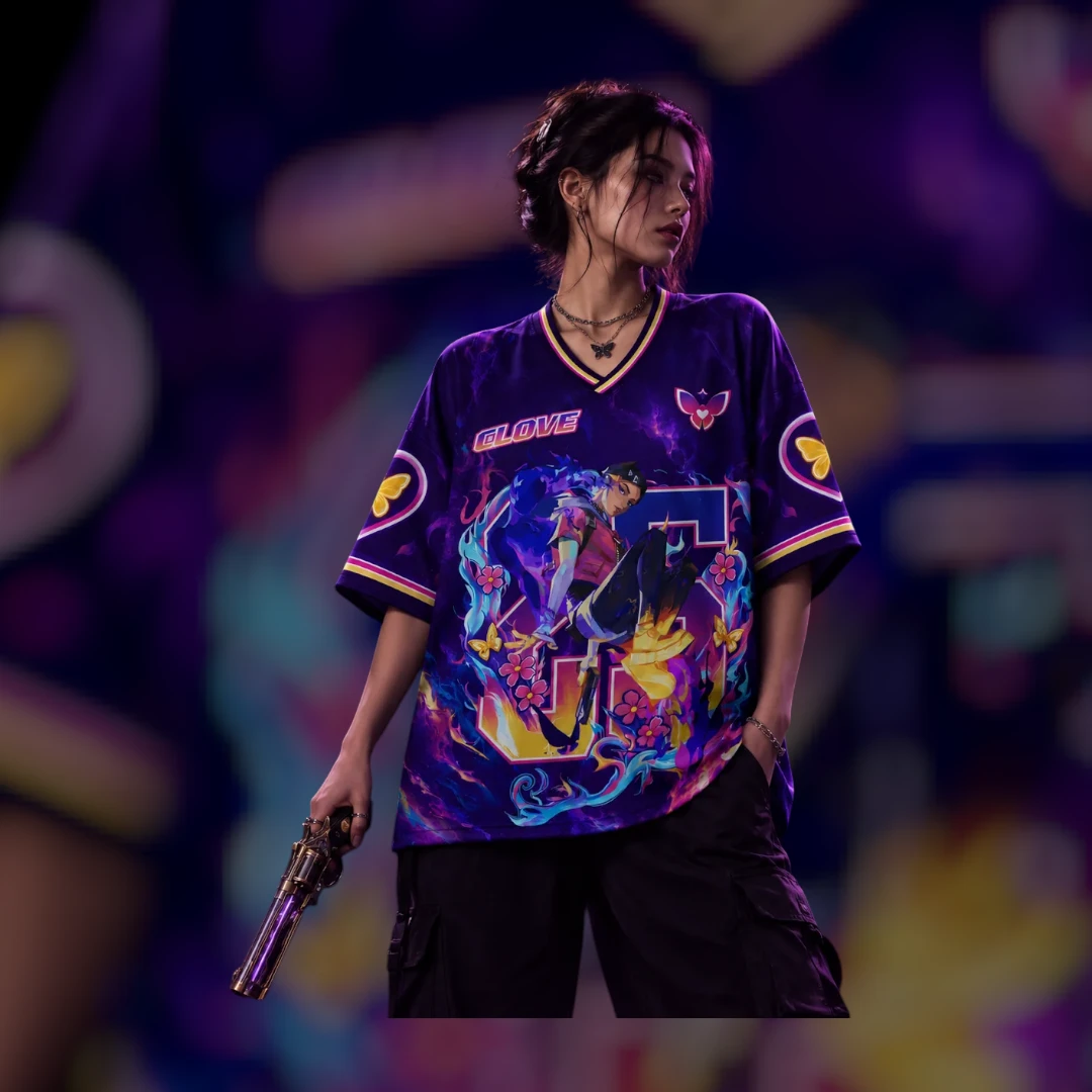 GLOVE Clove Valorant Esports Gaming Jersey Neon Anime Streetwear Butterfly Graphic Oversized V-Neck Shirt