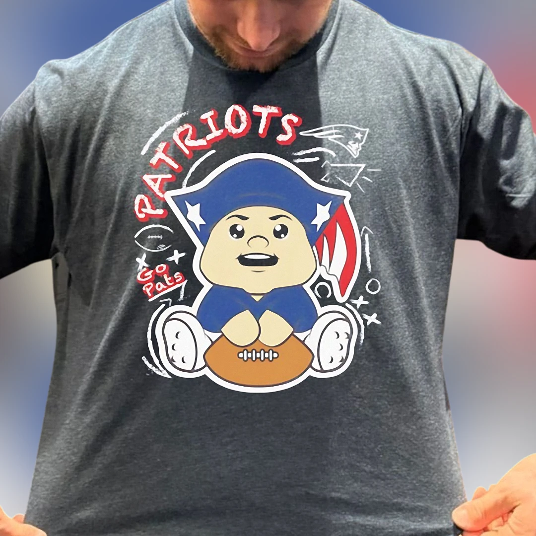 Go Pats Patriots Football Fan Graphic Tee, Cute Cartoon Mascot T-Shirt Gift