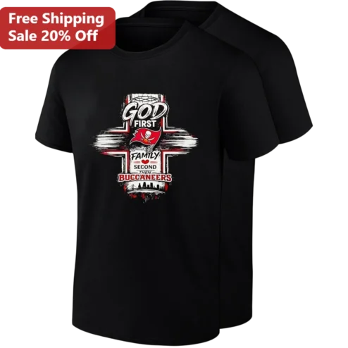 God First Family Second Then Tampa Bay Buccaneers Tee, Christian Football Fan Gift for Bucs Fans