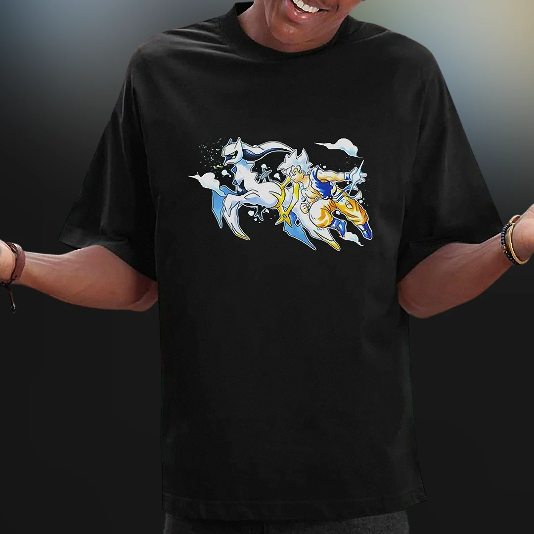 Goku and Arceus Anime Fan Tee, Retro Shonen Crossover Graphic T-Shirt, Gift for Anime Lover