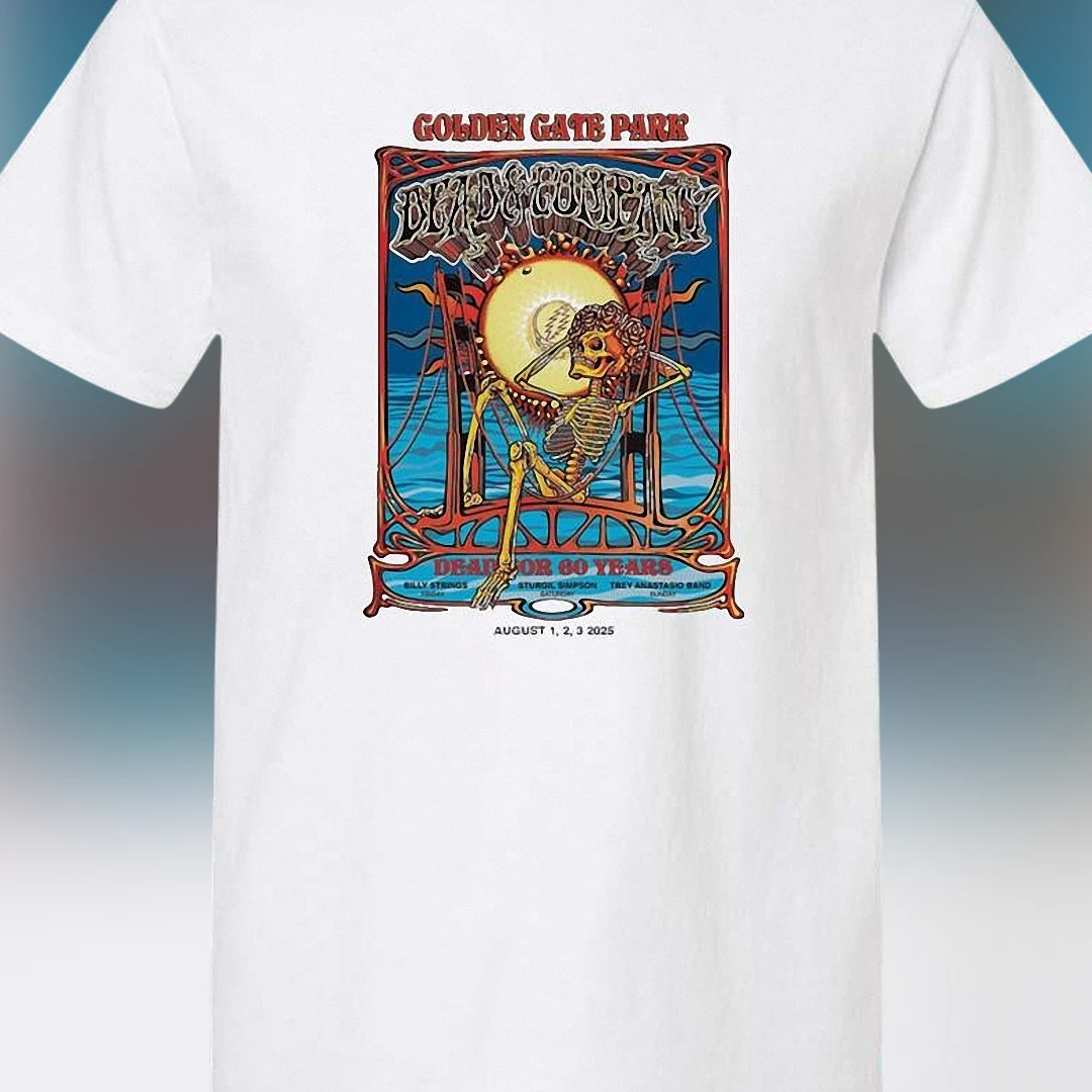 Golden Gate Park Dead and Company Concert Tee, Vintage Psychedelic Skeleton Music Festival Graphic T-Shirt