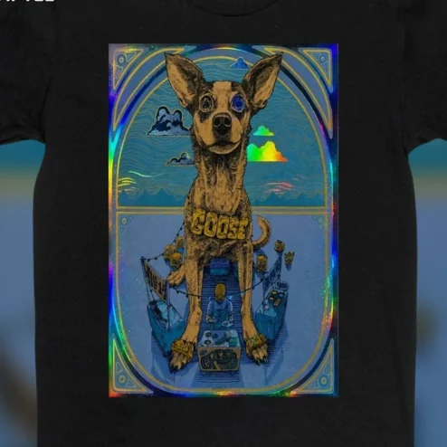 Goose Band Dog DJ Graphic Tee, Psychedelic Music Poster Jam Band Concert Shirt for Fans