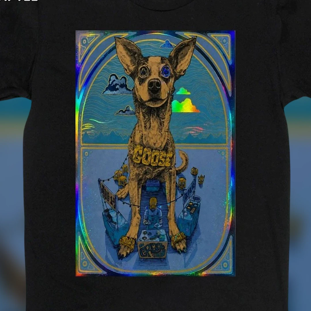 Goose Band Dog DJ Graphic Tee, Psychedelic Music Poster Jam Band Concert Shirt for Fans