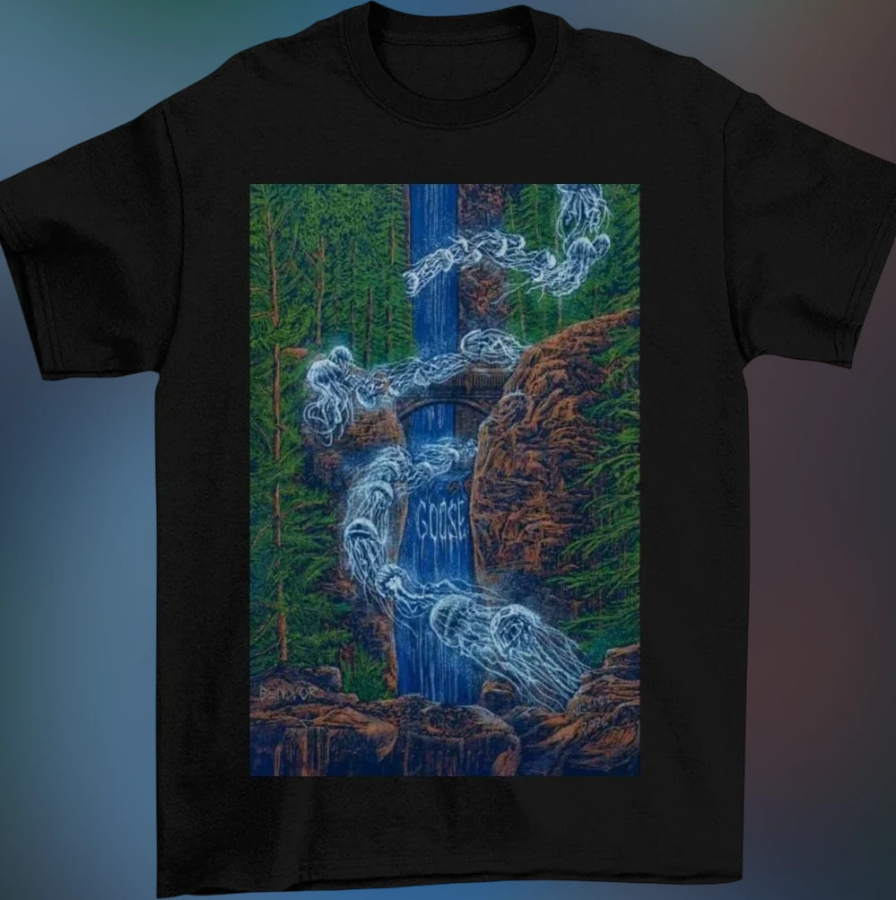 Goose Band Jellyfish Waterfall Tee, Psychedelic Nature Graphic T-Shirt for Music Lovers