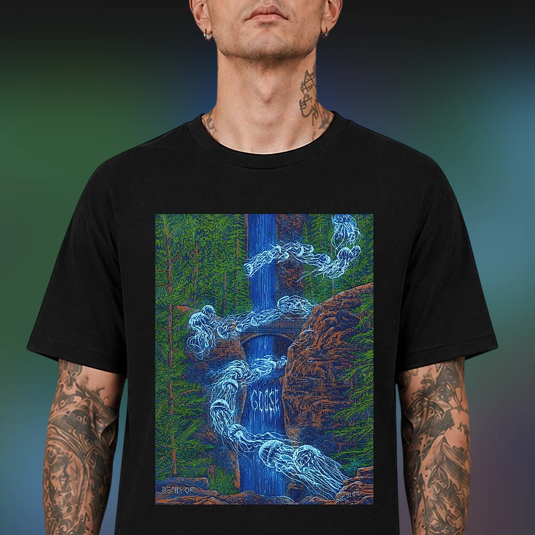 Goose Bend OR Waterfall Jellyfish Concert Graphic Tee, Psychedelic Jam Band Tour Shirt