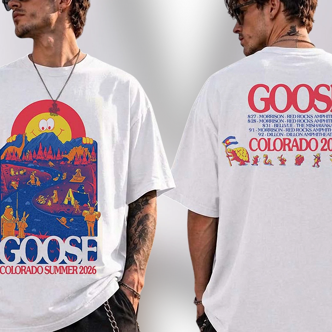 Goose Colorado Summer 2026 Tee, Retro Red Rocks Tour Concert Shirt, Vintage Jam Band Merch Graphic T-Shirt