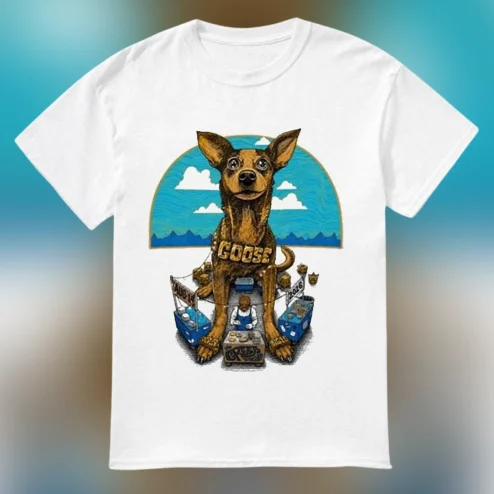Goose Dog Art Graphic Tee, Surreal Funny Pet Street Food Vendor Shirt for Animal Lovers