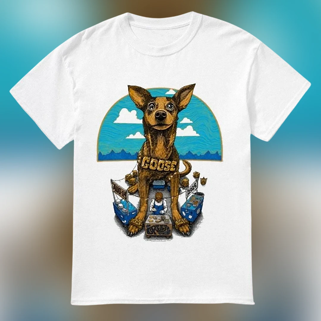 Goose Dog Art Graphic Tee, Surreal Funny Pet Street Food Vendor Shirt for Animal Lovers