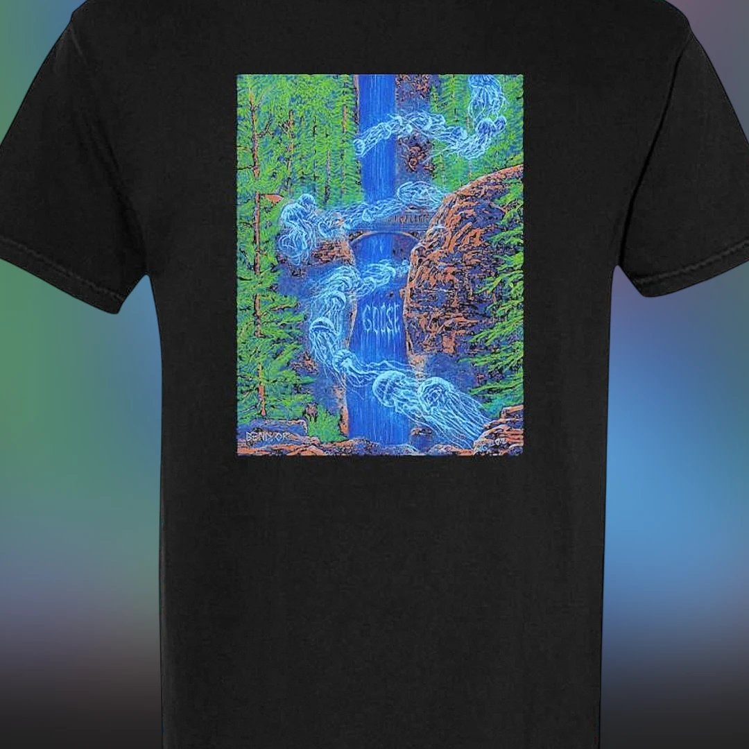 GOOSE Tee Waterfall Jellyfish Psychedelic Forest Band Graphic T-Shirt