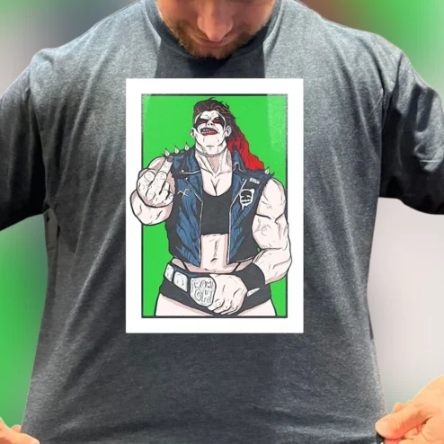 Gothic Wrestler Illustration Tee, Punk Rock Championship Graphic Shirt for Wrestling Fans