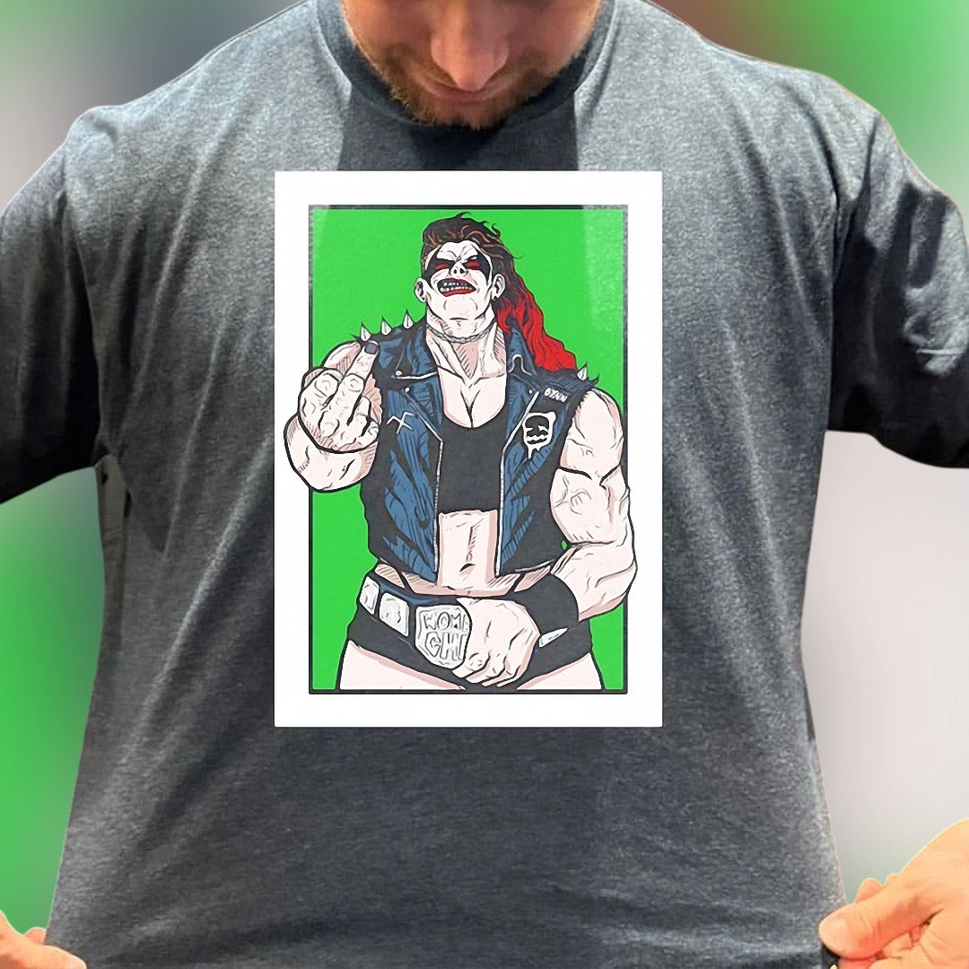 Gothic Wrestler Illustration Tee, Punk Rock Championship Graphic Shirt for Wrestling Fans