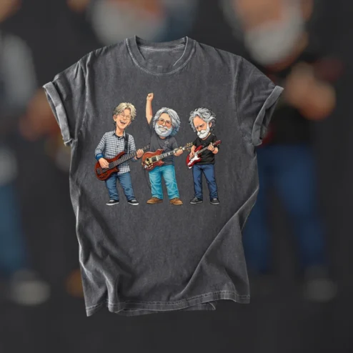 Grateful Dead Band Caricature Tee Jerry Garcia Classic Rock Musician Cartoon Graphic Shirt