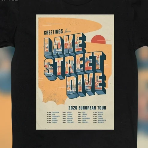 Greetings From Lake Street Dive 2026 European Tour Graphic Tee, Vintage Retro Band Postcard Shirt, Indie Pop Concert Fan Gift