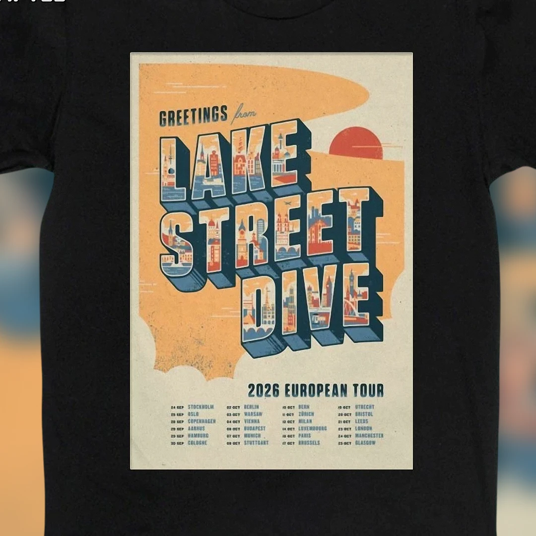 Greetings From Lake Street Dive 2026 European Tour Graphic Tee, Vintage Retro Band Postcard Shirt, Indie Pop Concert Fan Gift