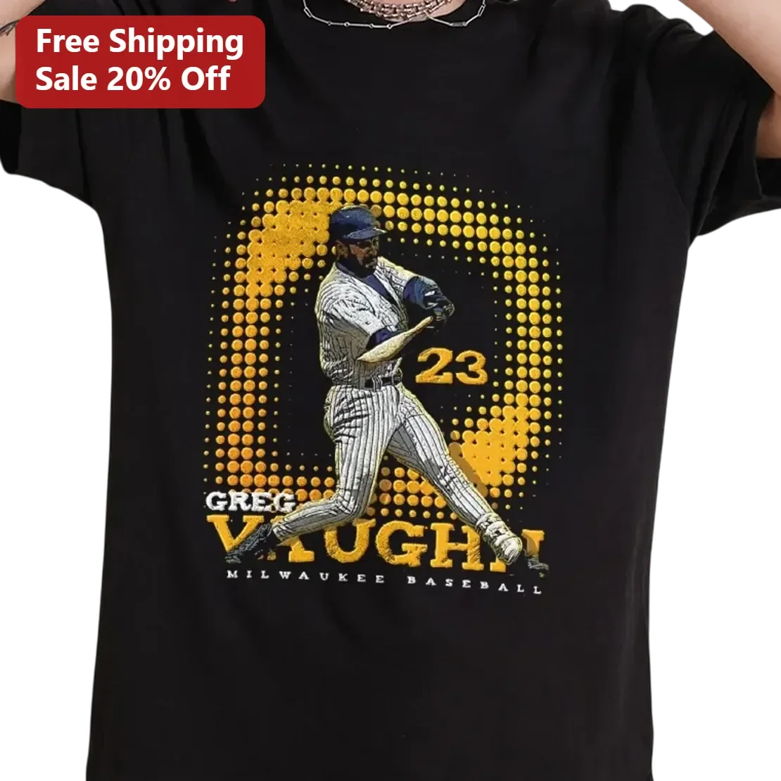 Greg Vaughn Milwaukee Baseball 23 Tee, Vintage 90s Retro MLB Player Shirt Gift for Milwaukee Brewers Fans