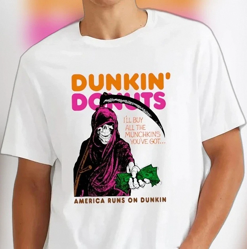 Grim Reaper Dunkin Munchkins Tee Funny America Runs On Dunkin Parody Coffee Lover Graphic Shirt