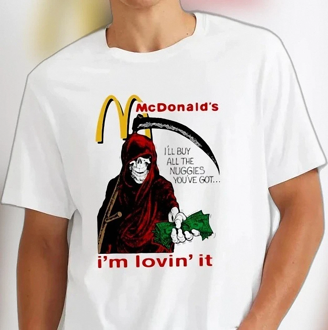 Grim Reaper McDonald's Nuggies Parody Tee Funny Fast Food Meme Graphic T-Shirt Dark Humor Gift