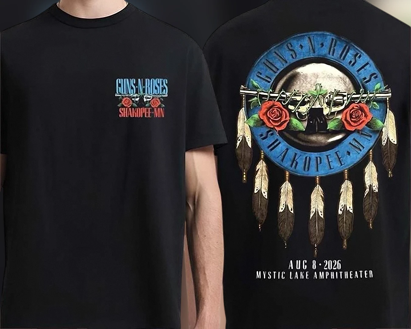 Guns N' Roses Shakopee MN Aug 8 2026 Mystic Lake Amphitheater Tee, Two-Sided Rock Tour Souvenir Concert Shirt