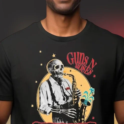 Guns N Roses Skeleton Saxophone Vintage Graphic Tee, Retro Rock Band Shirt for Music Lovers