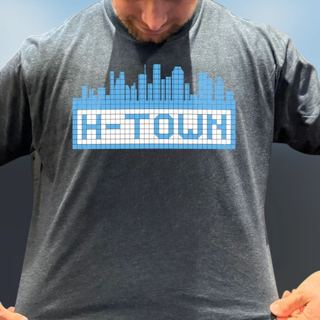H-Town Tee Pixel Houston Skyline Graphic Shirt for Houston Texas Fans