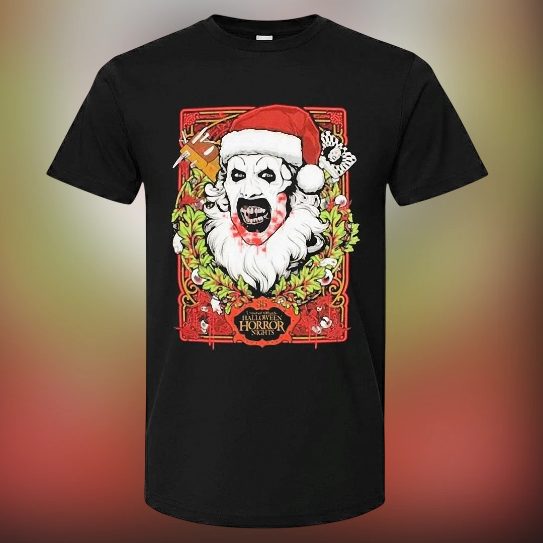 Halloween Horror Nights Art The Clown Santa Tee, Terrifier Christmas Horror Graphic Shirt