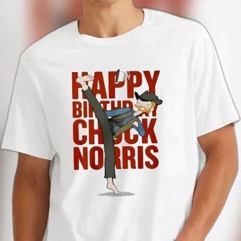 Happy Birthday Chuck Norris Tee, Funny Martial Arts Meme Shirt, Retro Action Hero Birthday Gift for Men and Dad