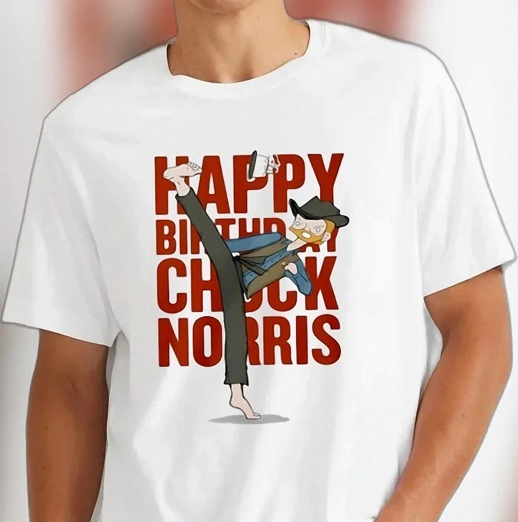 Happy Birthday Chuck Norris Tee, Funny Martial Arts Meme Shirt, Retro Action Hero Birthday Gift for Men and Dad