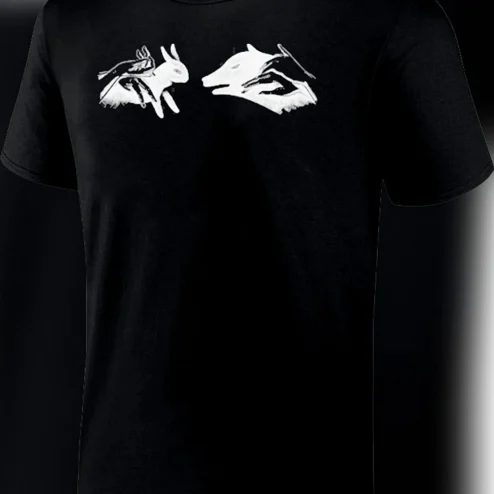 Hare and Wolf Minimalist Graphic Tee, Folklore Wildlife Nature Art T-Shirt for Animal Lovers