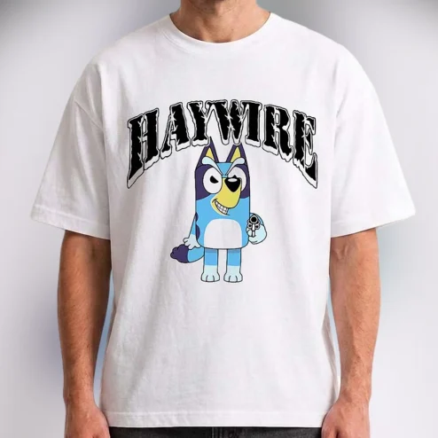 Haywire Bluey Parody Graphic Tee Funny Edgy Cartoon Dog Shirt