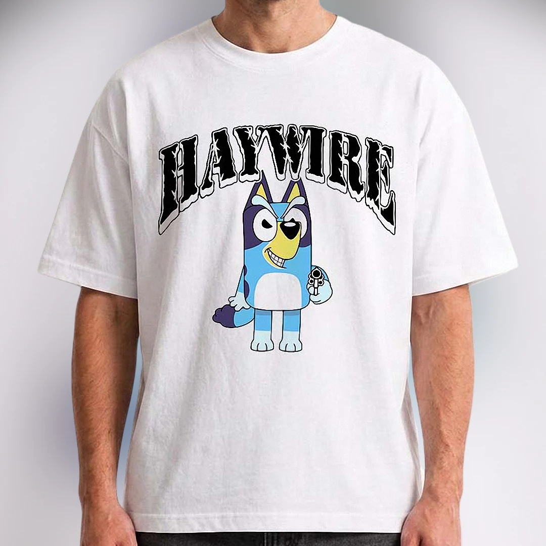 Haywire Bluey Parody Graphic Tee Funny Edgy Cartoon Dog Shirt