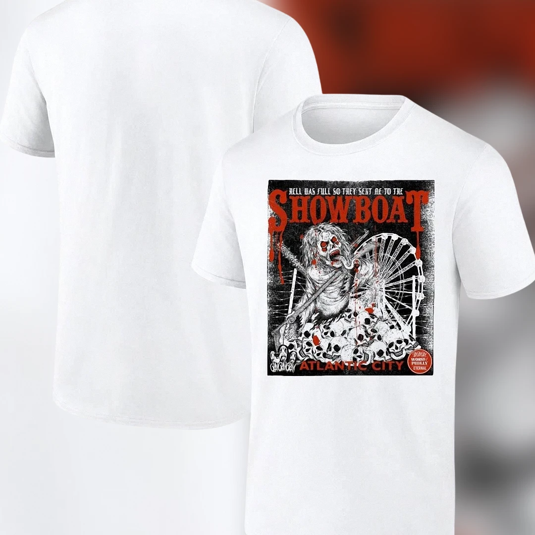 Hell Was Full So They Sent Me to the Showboat Atlantic City Tee, Vintage Horror Skeleton Graphic Souvenir Shirt