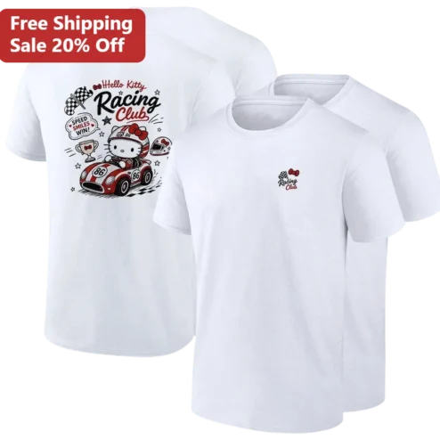 Hello Kitty Racing Club Speed Smiles Win Tee, Cute Race Car Kawaii Graphic Tee Gift for Hello Kitty Fans and Racing Lovers