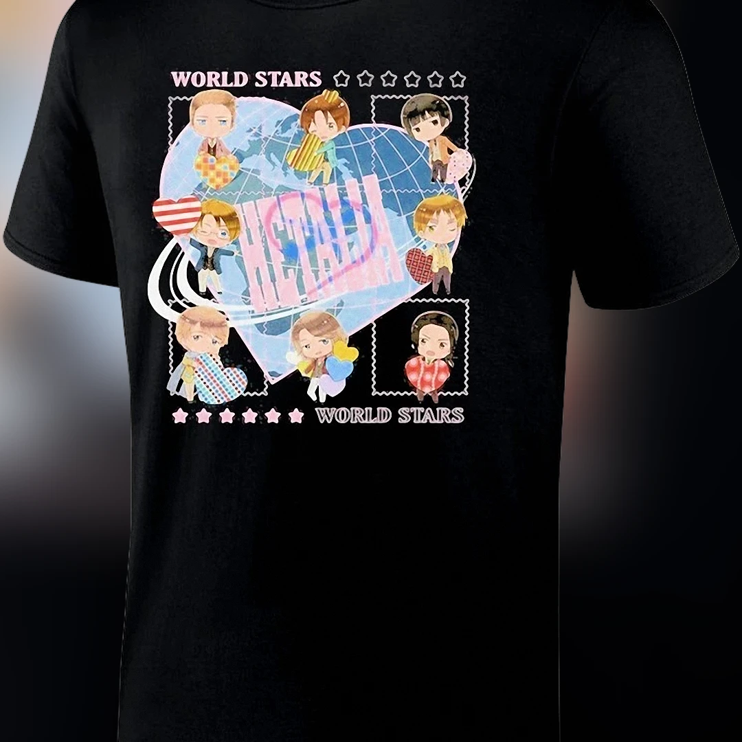 Hetalia World Stars Chibi Characters Graphic Tee, Anime Manga Fandom Shirt Gift