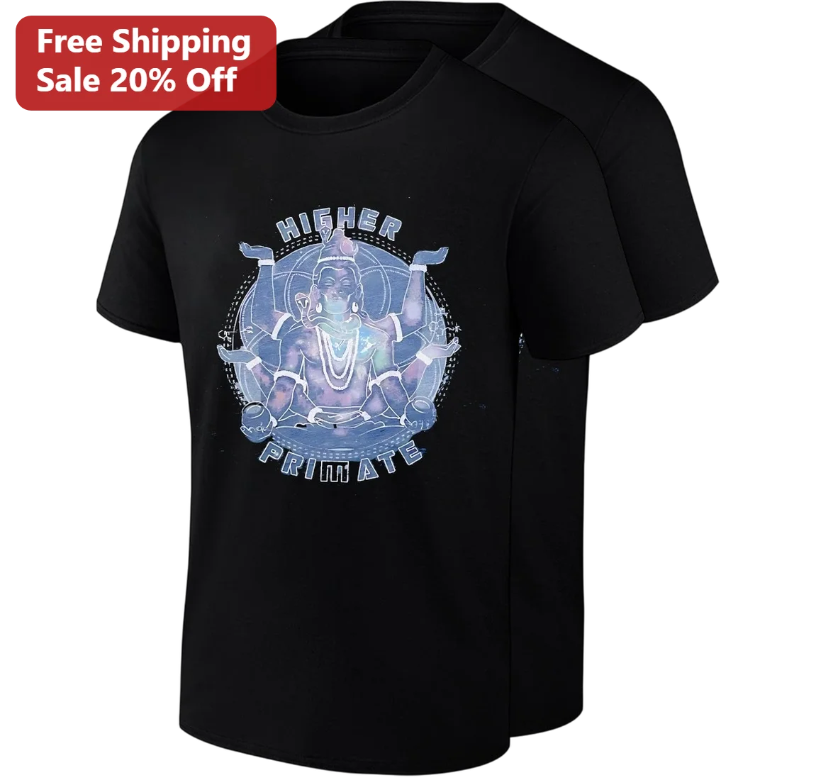 Higher Primate Graphic Tee Psychedelic Cosmic Monkey Shirt Mystical Ape Meditating Streetwear T-Shirt