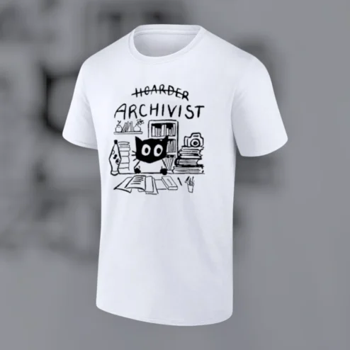 Hoarder Archivist Funny Black Cat Tee Library Humor Book Lover Gift