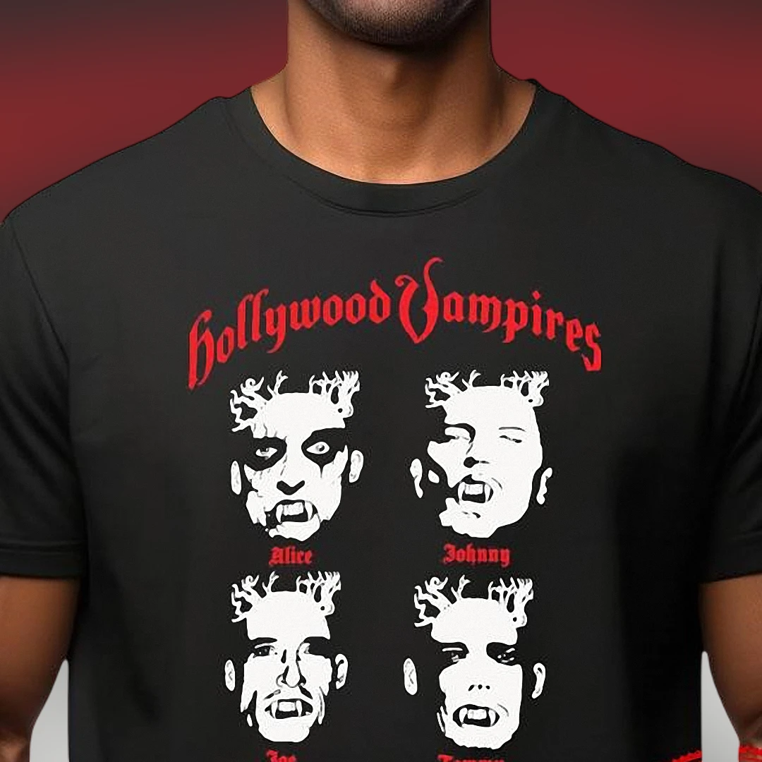 Hollywood Vampires Alice Cooper Johnny Depp Tee, Gothic Rock Band Graphic T-Shirt Gift for Fans
