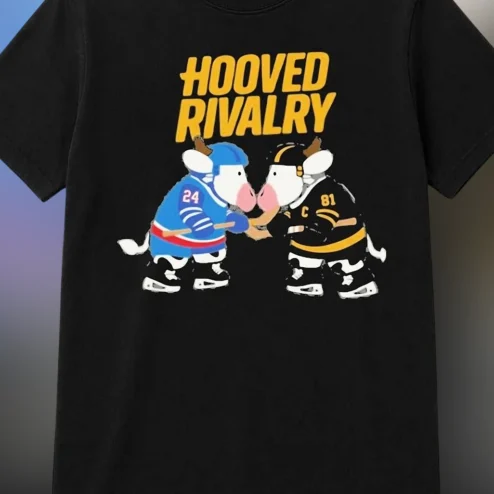Hooved Rivalry Cow Ice Hockey Tee Funny Retro Mascot Sports Fan Graphic T-Shirt