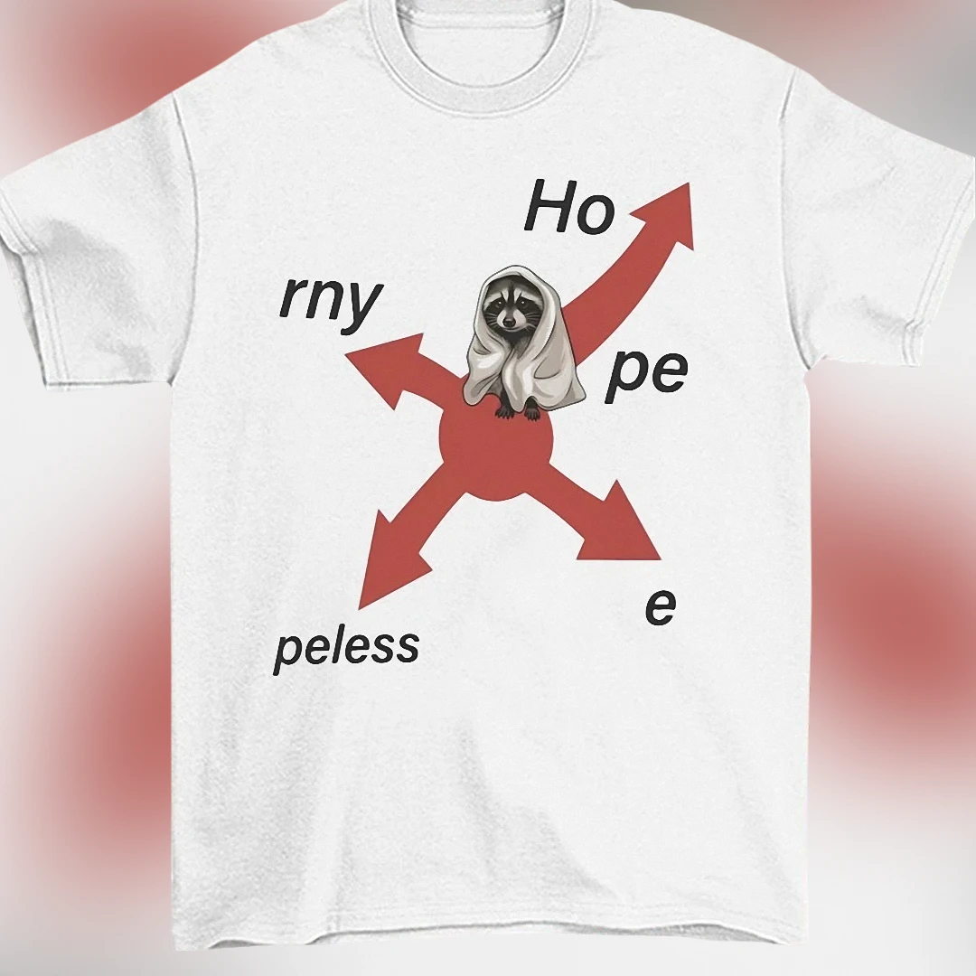 Horny Hopeless Tee Funny Raccoon Meme Arrows Graphic T-Shirt