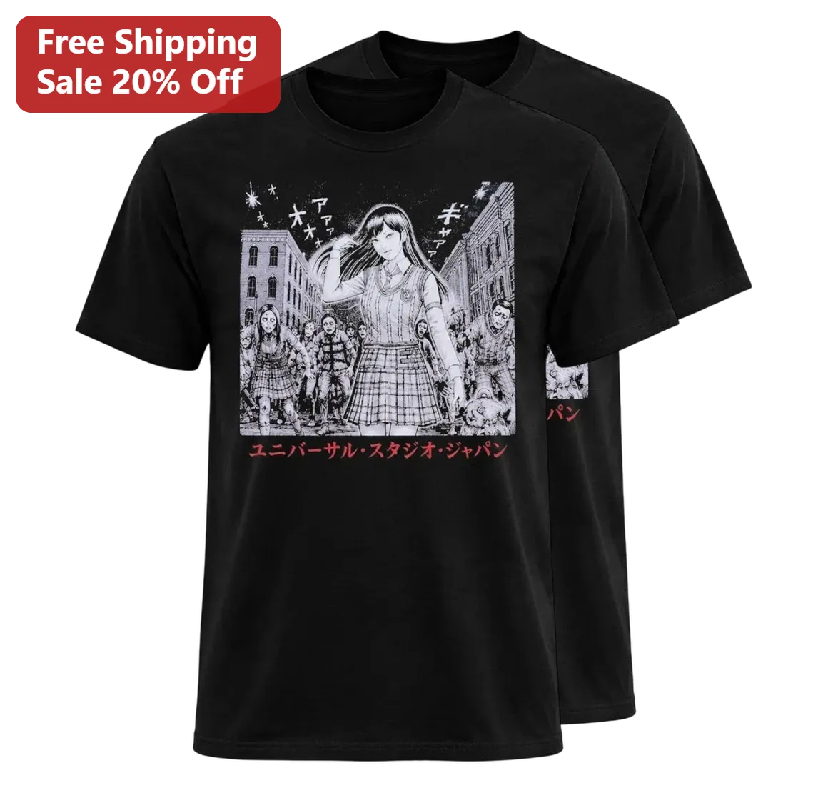 Horror Manga Zombie Tee, Japanese Schoolgirl Apocalypse Graphic Shirt, USJ Fan Souvenir Gift