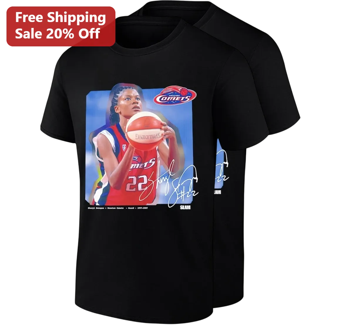 Houston Comets Sheryl Swoopes 22 Vintage 90s Basketball Tee Gift for WNBA Fans