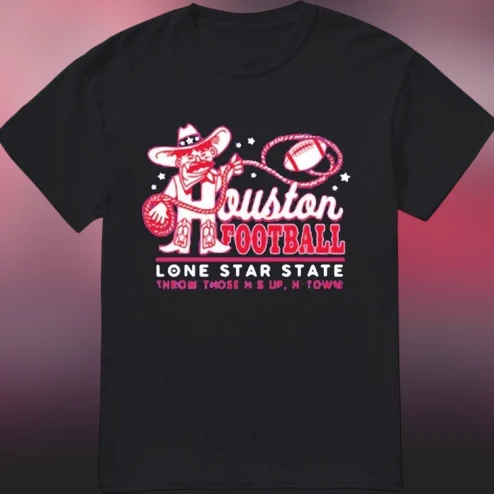 Houston Football Lone Star State Tee, Retro Mascot Throw Those H's Up H-Town Graphic T-Shirt