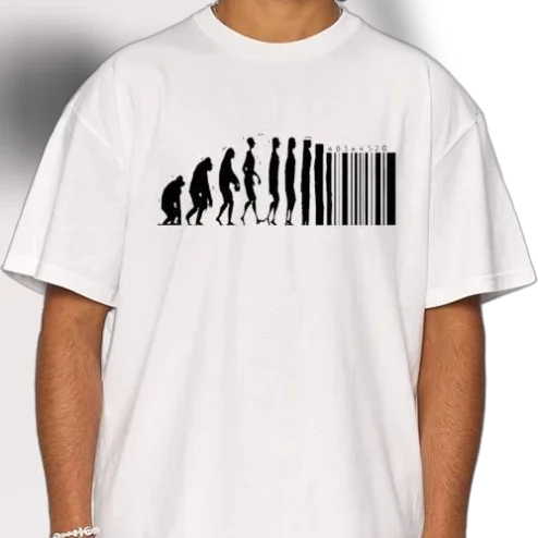 Human Evolution Barcode Graphic Tee Minimalist Science Humor Short Sleeve T-Shirt