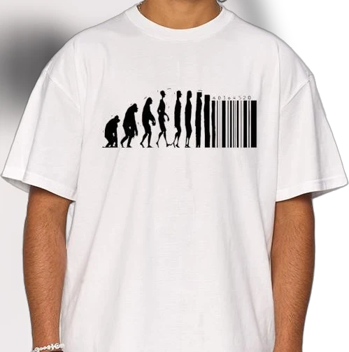 Human Evolution Barcode Graphic Tee Minimalist Science Humor Short Sleeve T-Shirt