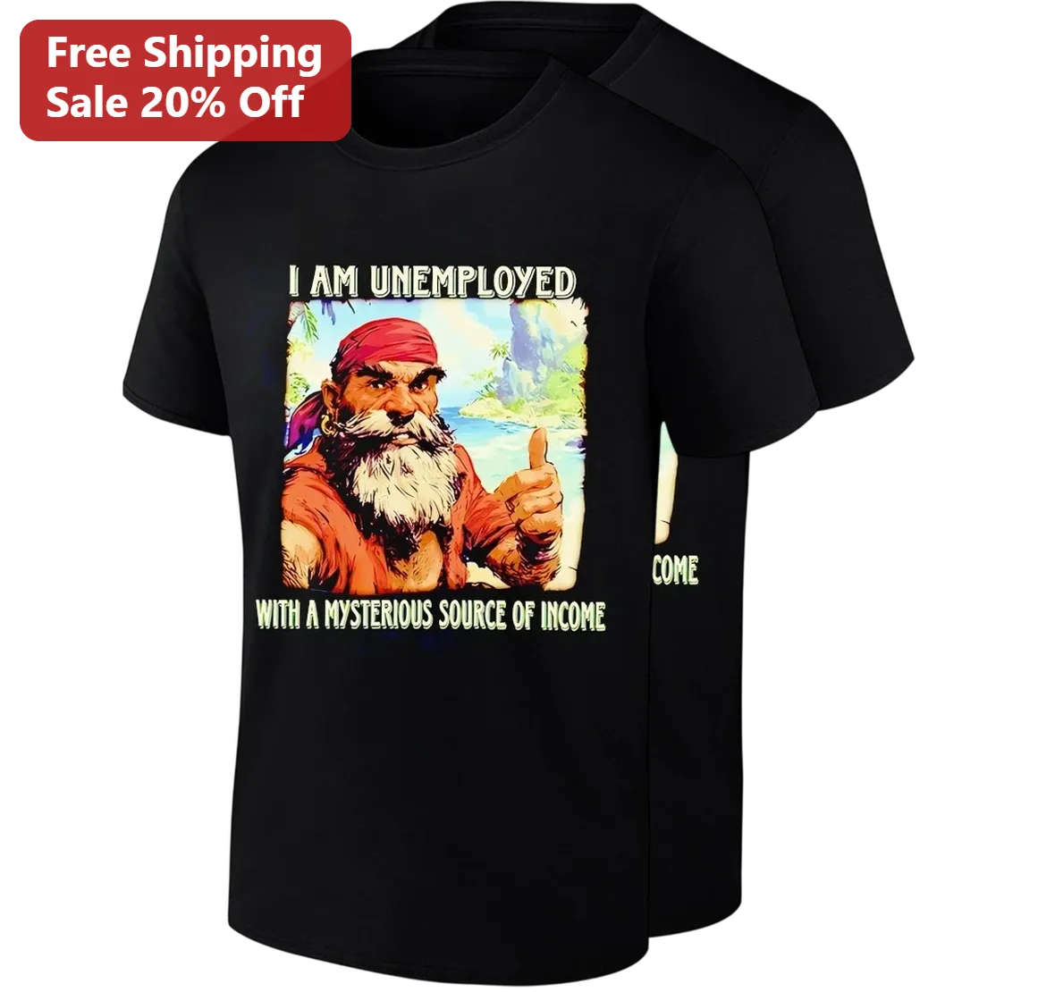 I Am Unemployed With A Mysterious Source Of Income Pirate Graphic Tee, Funny Sarcastic Gift For Jobless Friends