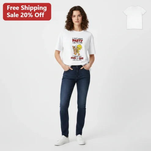 I Don't Wanna Party Like It's 1999 Tweety Bird Funny Food And Gas Inflation Tee Gift for Looney Tunes Fans