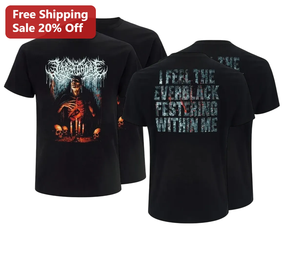 I Feel the Everblack Festering Within Me Tee, Lorna Shore Deathcore Metal Band Shirt, Gothic Skull Art Gift for Metalheads