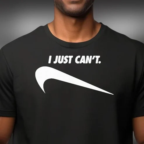 I Just Can't Sarcastic Swoosh Parody Tee Funny Anti Motivation Graphic Shirt