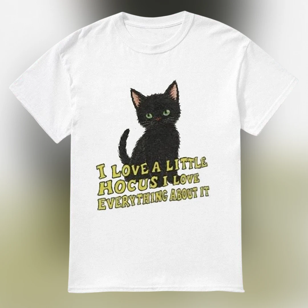 I Love A Little Hocus Black Cat Tee, Spooky Cute Witchy Halloween Shirt, Funny Kitten Fall Graphic Tee Gift