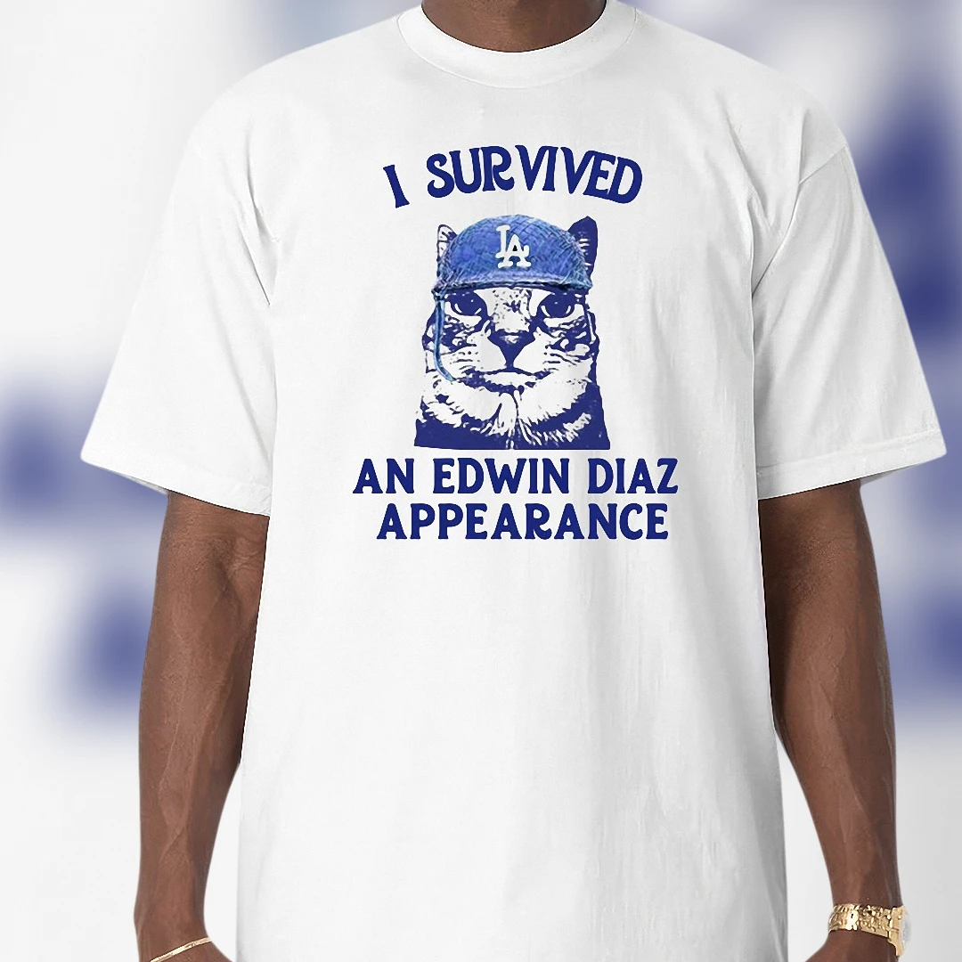 I Survived An Edwin Diaz Appearance Tee, Funny Baseball Meme Graphic T-Shirt, Game Night Humor Fan Gift