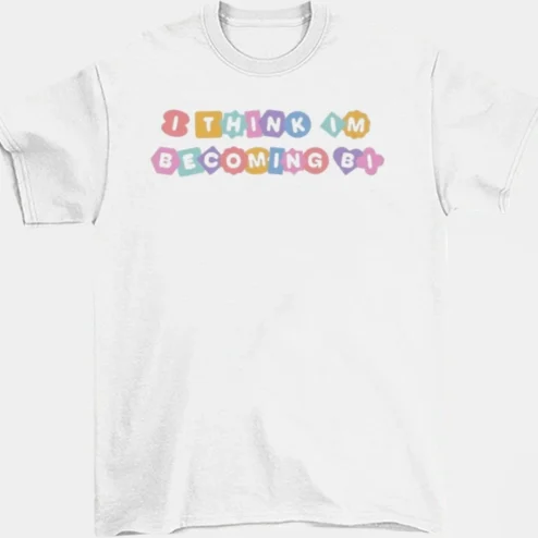 I Think Im Becoming Bi Tee, Cute Pastel Bisexual Pride Shirt, Retro Lettering Graphic T-Shirt